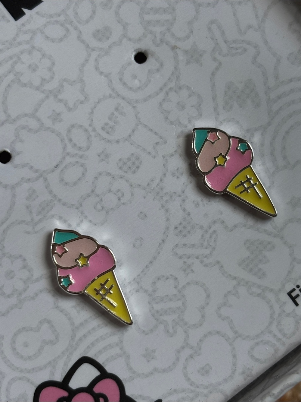 Hello Kitty Ice cream cone dainty Earrings fine silver plated NWT